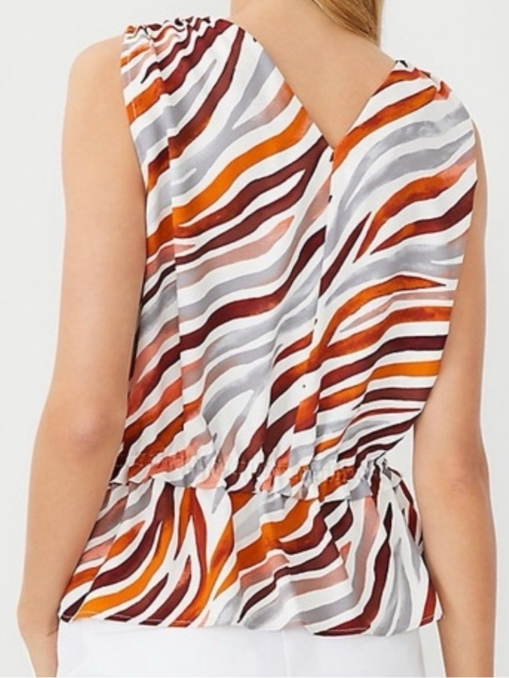 NWT Ann Taylor Zebra Stripe Moroccan Spice Sleeveless Peplum Top Size L Brown - Picture 2 of 16